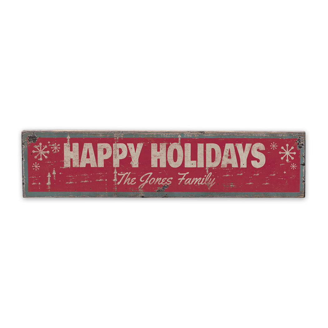 Happy Holidays Snowflake Rustic Wood Sign