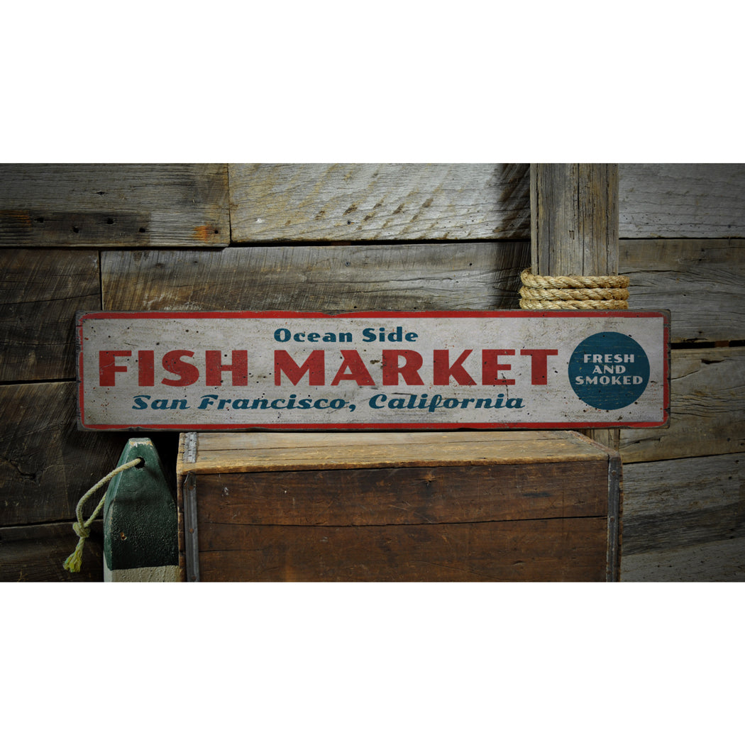 Fish Market Rustic Wood Sign