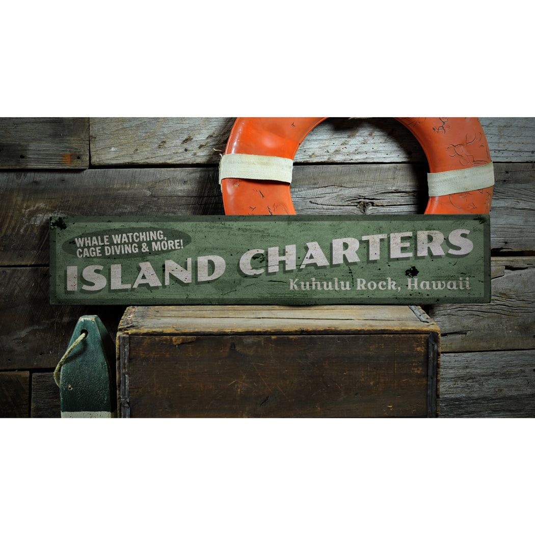 Island Charters Rustic Wood Sign