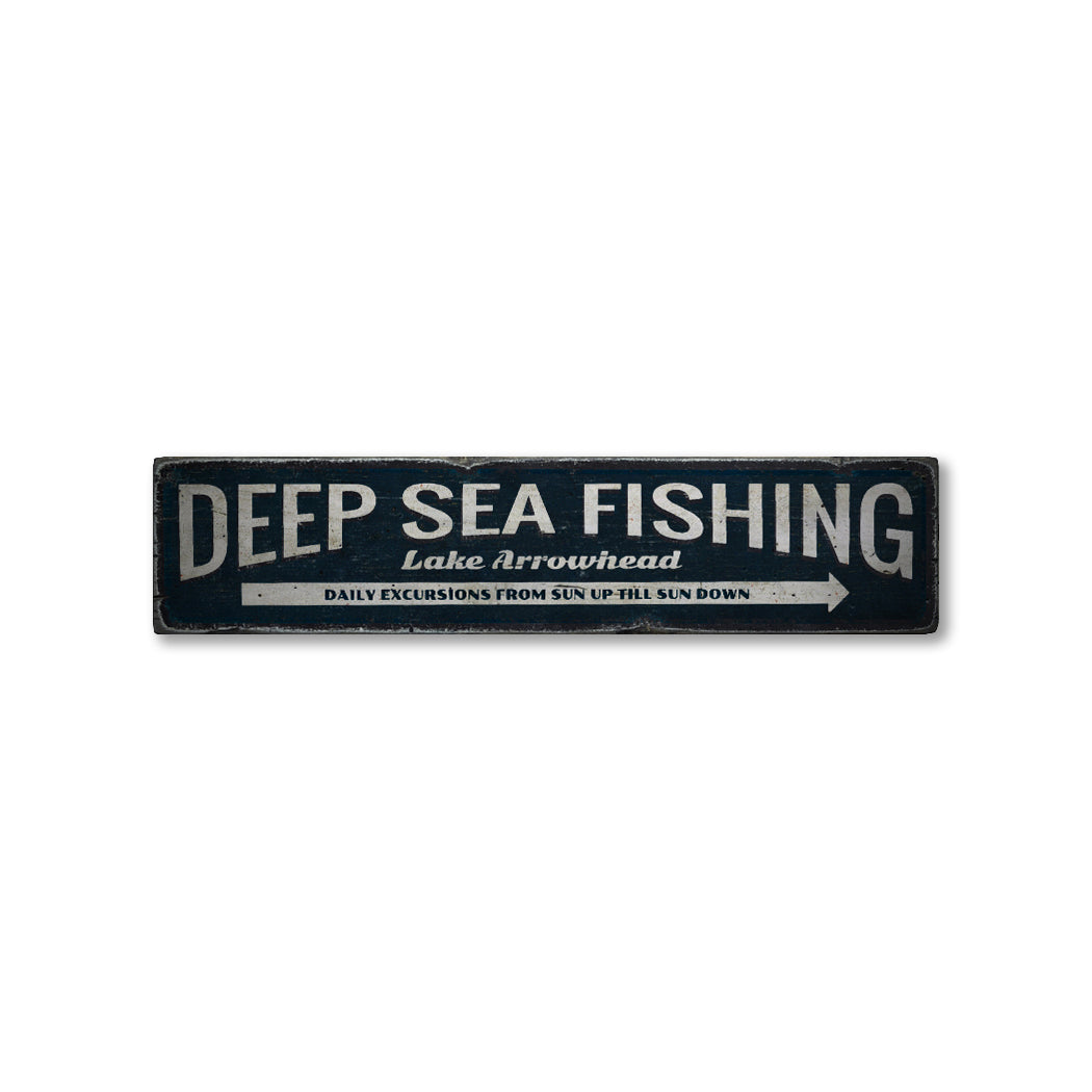 Deep Sea Fishing Arrow Rustic Wood Sign