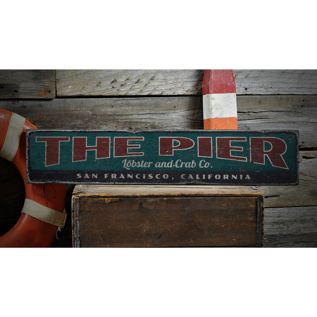 Pier Lobster & Crab Company Rustic Wood Sign