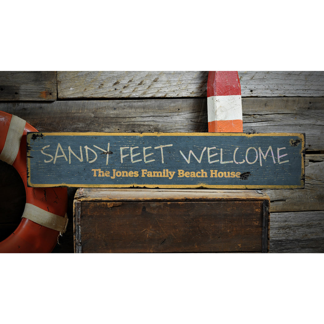 Sandy Feet Welcome Rustic Wood Sign