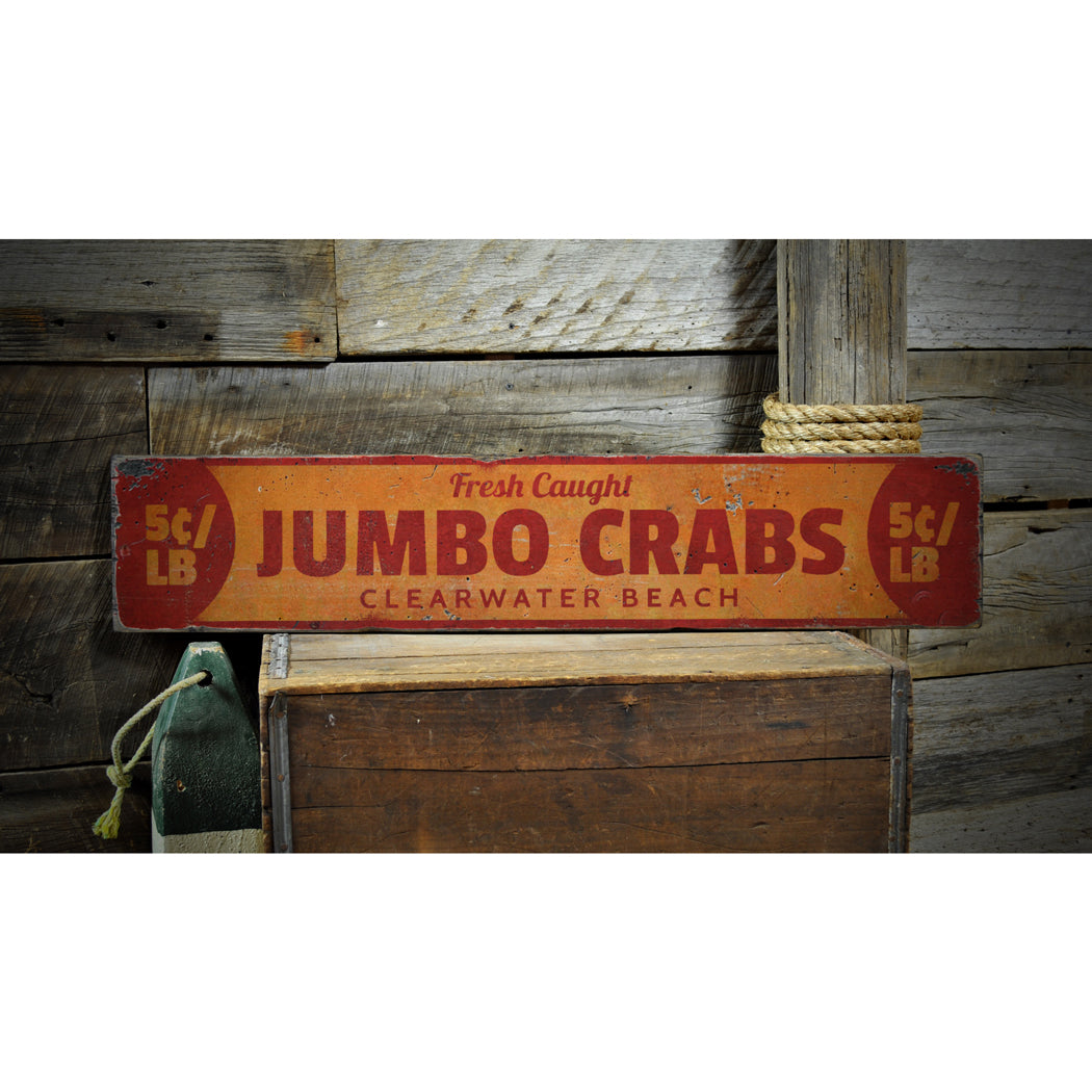 Jumbo Crabs Rustic Wood Sign