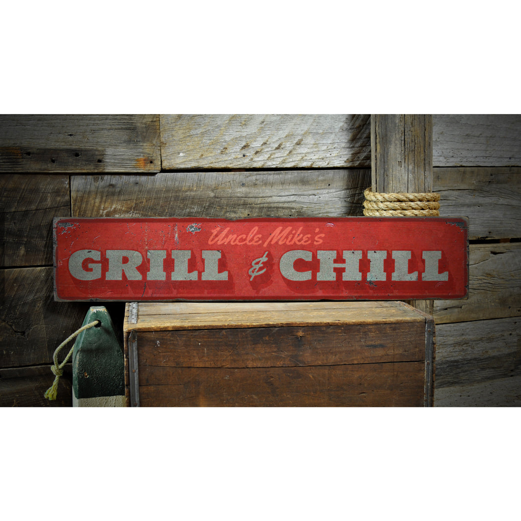 Grill & Chill Rustic Wood Sign