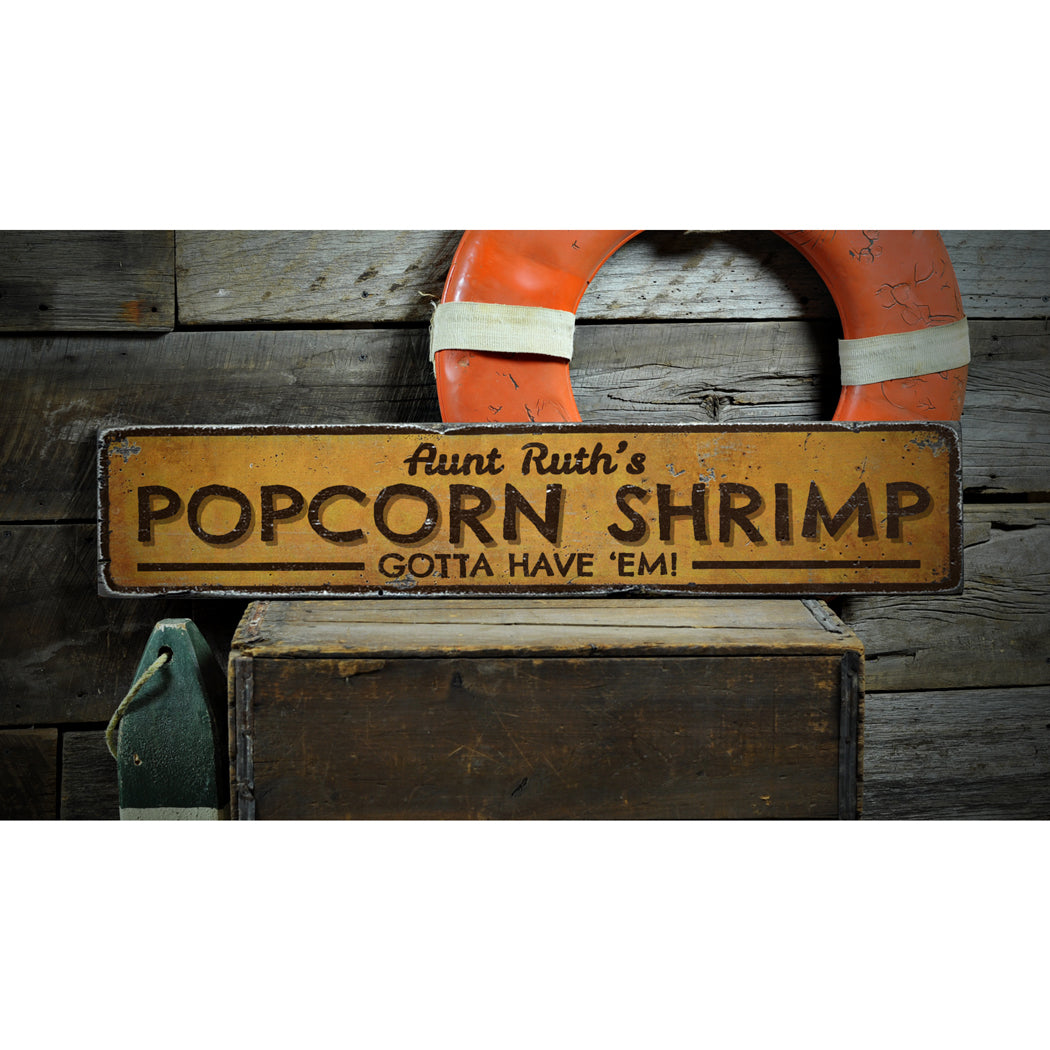 Popcorn Shrimp Rustic Wood Sign