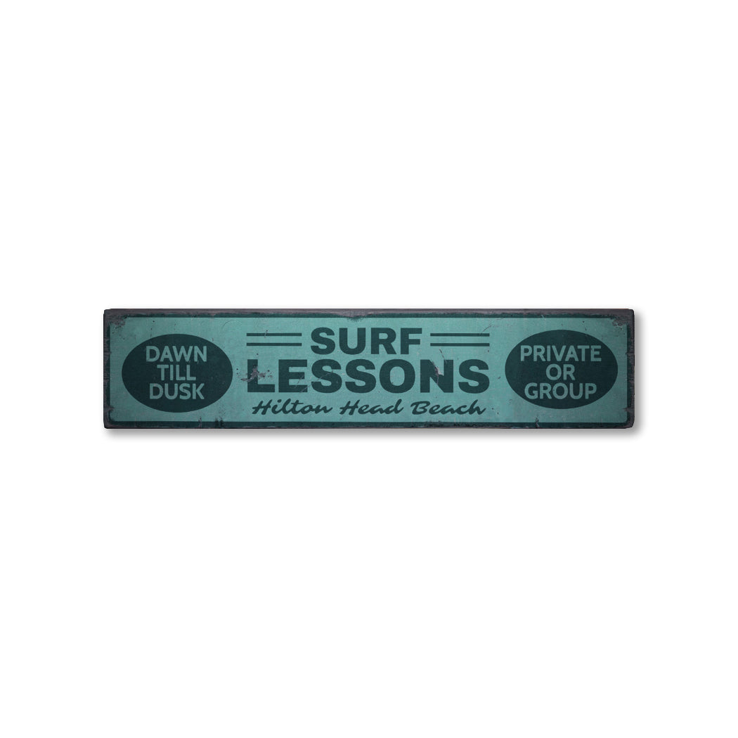 Surf Lessons Rustic Wood Sign