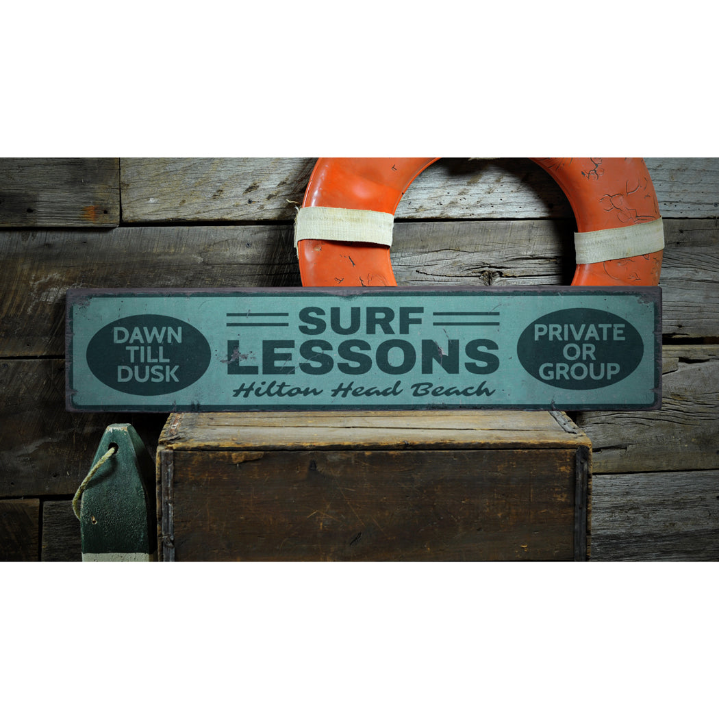 Surf Lessons Rustic Wood Sign