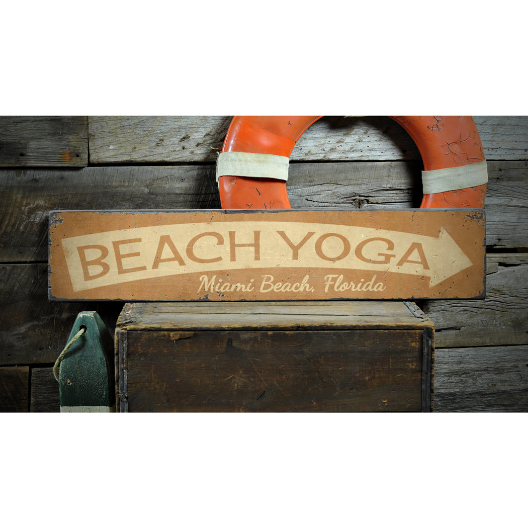 Beach Yoga Rustic Wood Sign