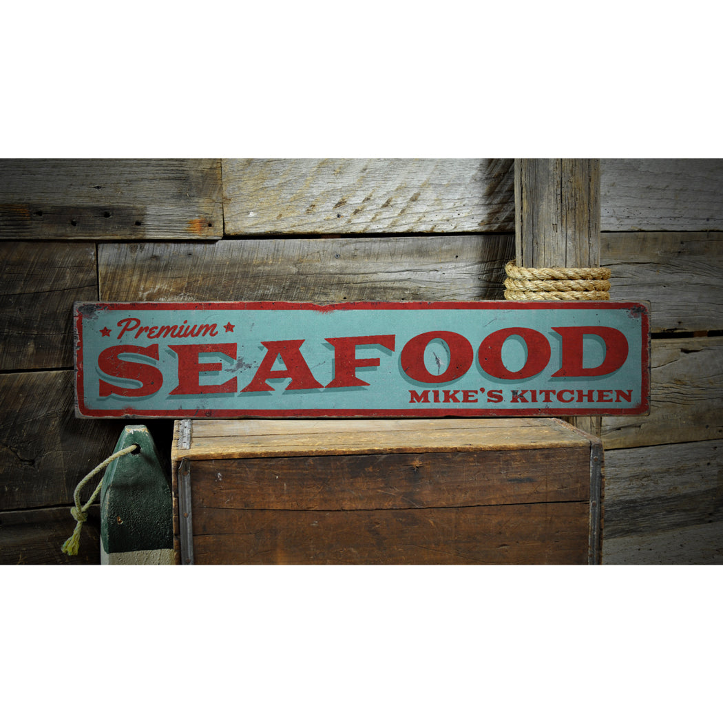 Premium Seafood Rustic Wood Sign