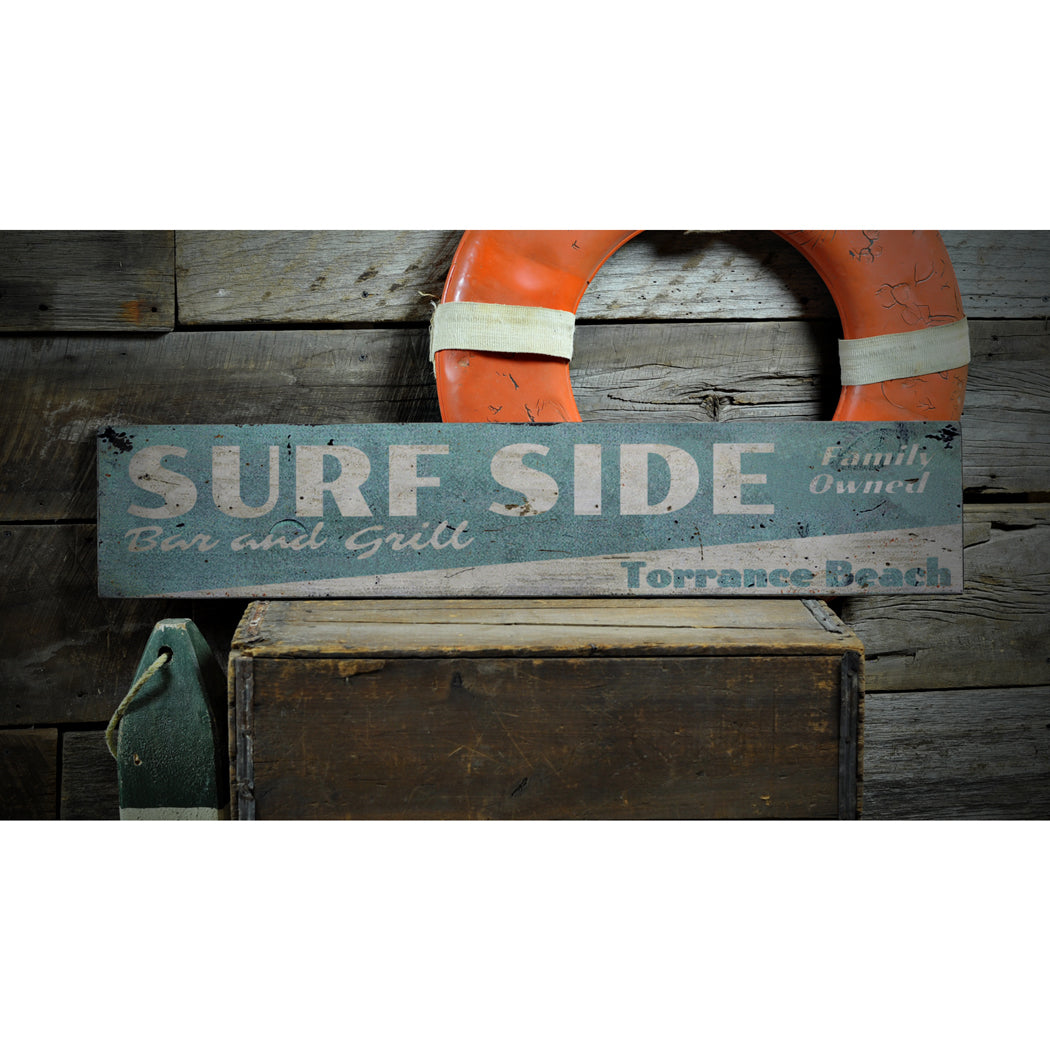 Surfside Bar & Grill Rustic Wood Sign