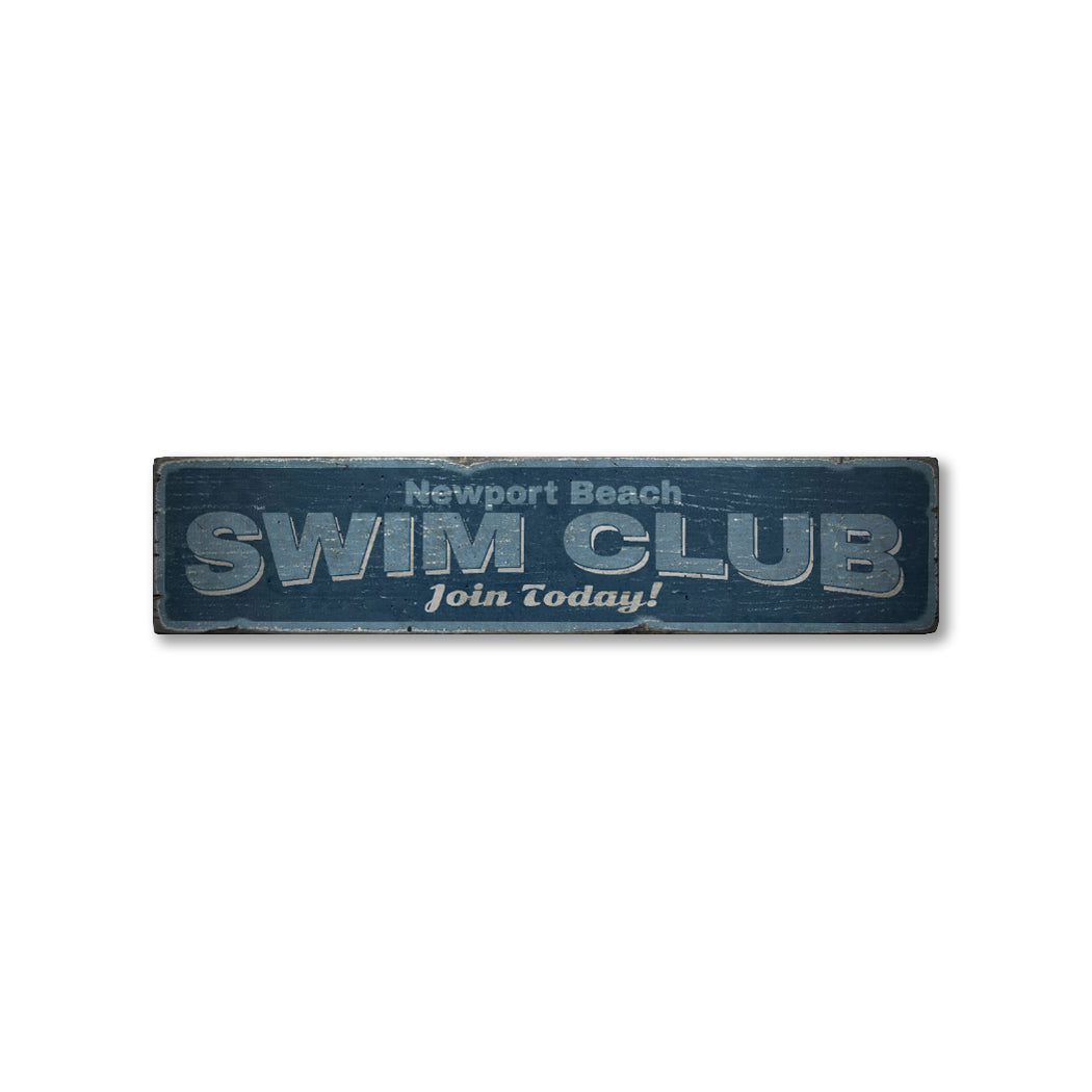 Swim Club Rustic Wood Sign