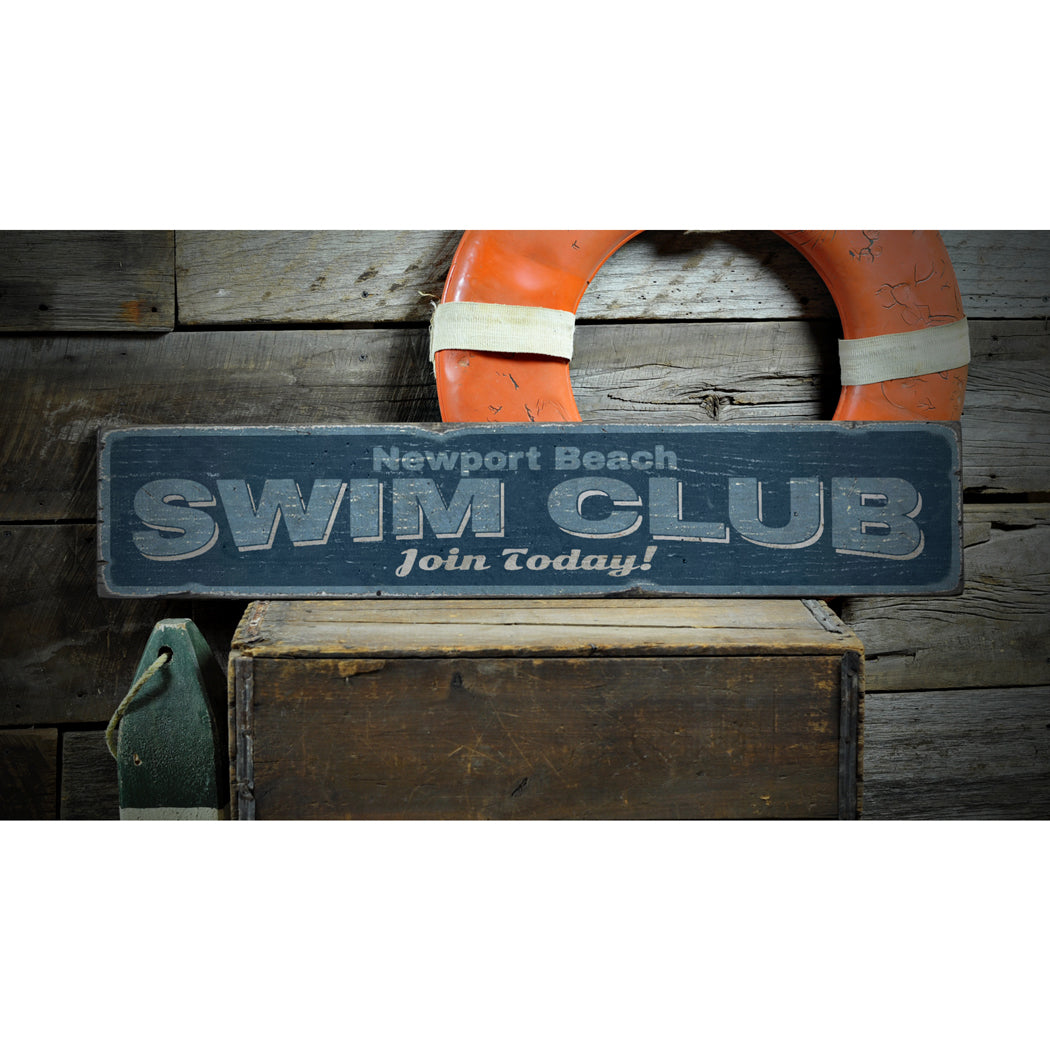 Swim Club Rustic Wood Sign