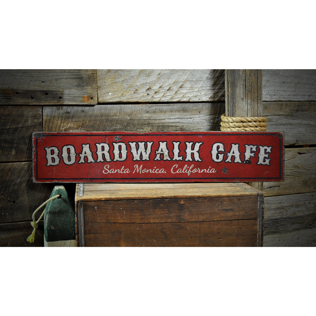 Boardwalk Cafe Rustic Wood Sign