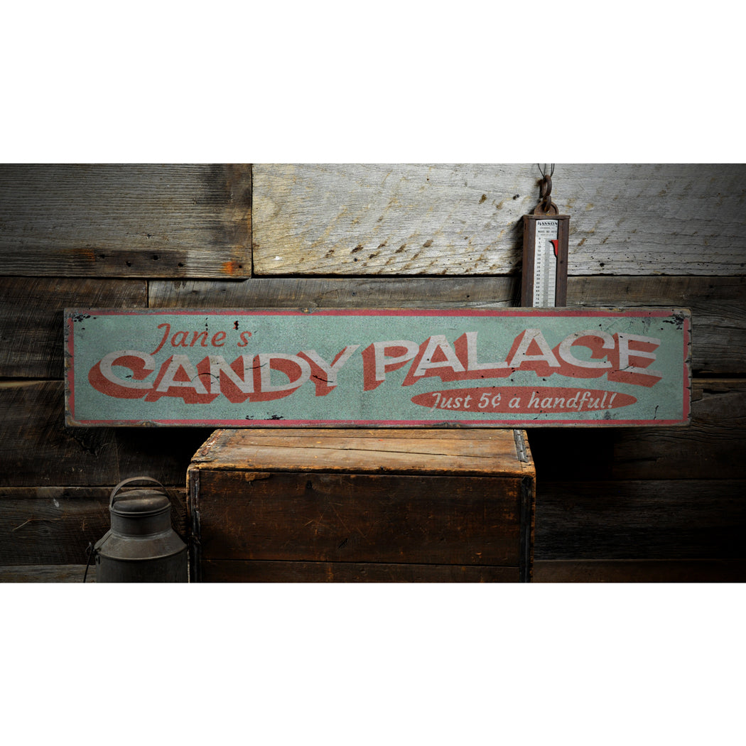 Candy Palace Rustic Wood Sign