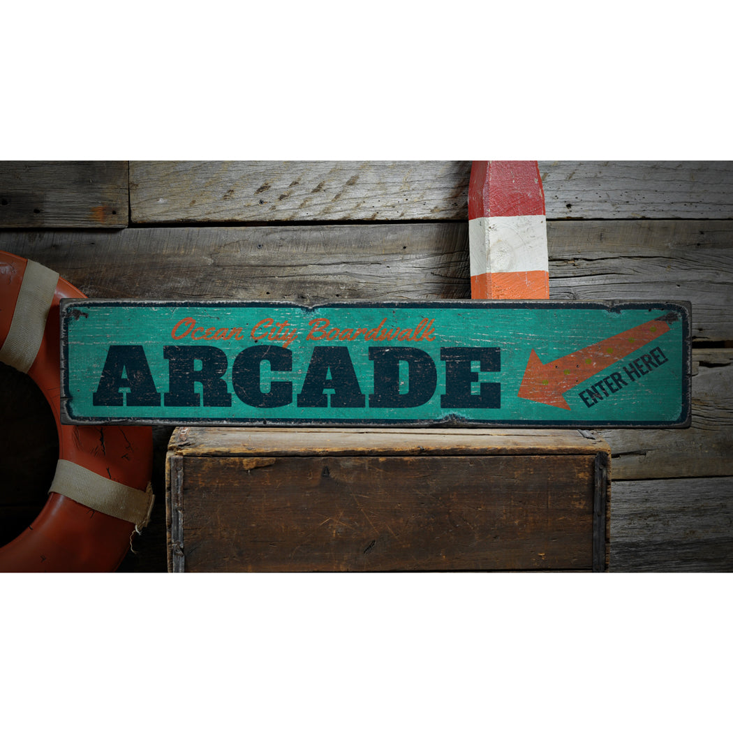 Boardwalk Arcade Rustic Wood Sign