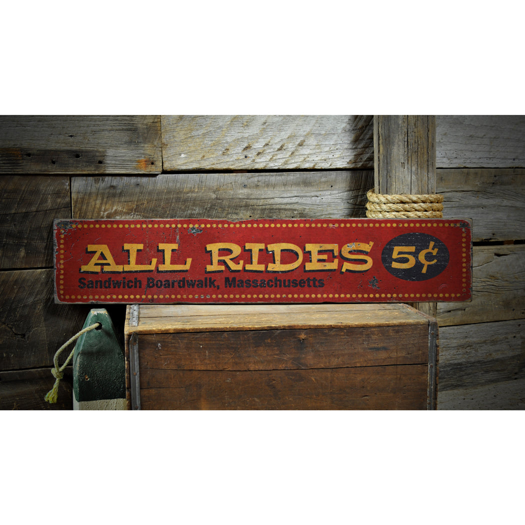 Boardwalk Rides Rustic Wood Sign