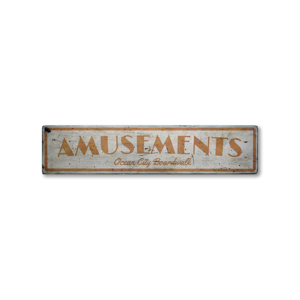 Amusements Rustic Wood Sign