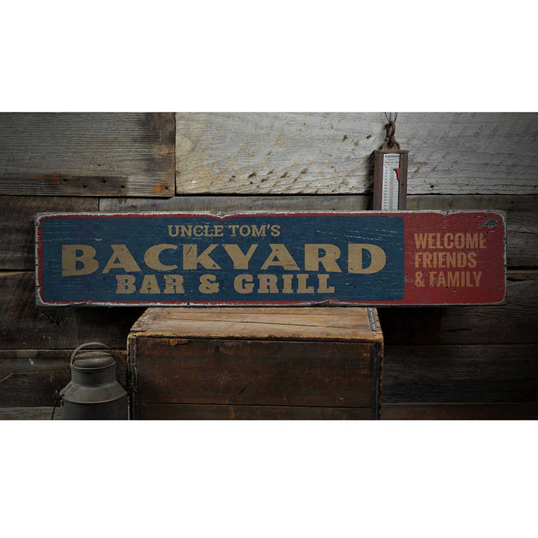 Backyard Bar & Grill Rustic Wood Sign