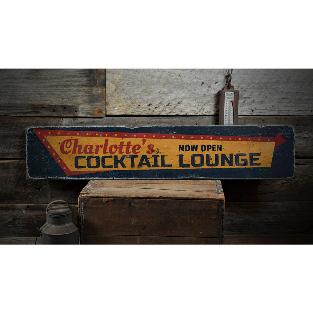 Cocktail Lounge Open Rustic Wood Sign