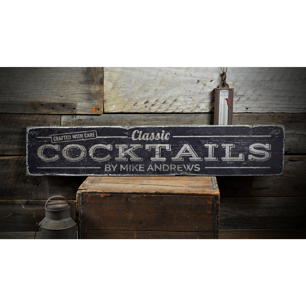 Classic Cocktails Rustic Wood Sign