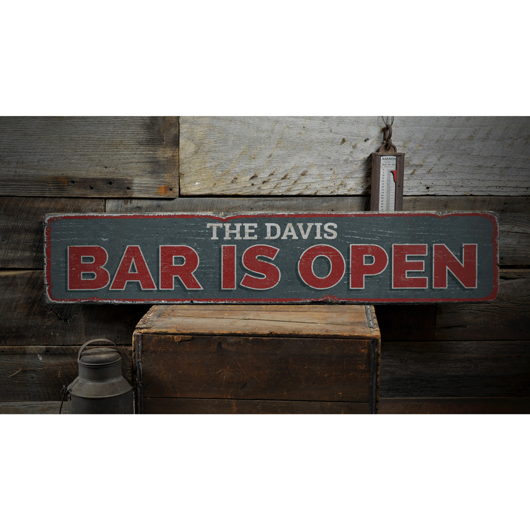 Bar Is Open Rustic Wood Sign