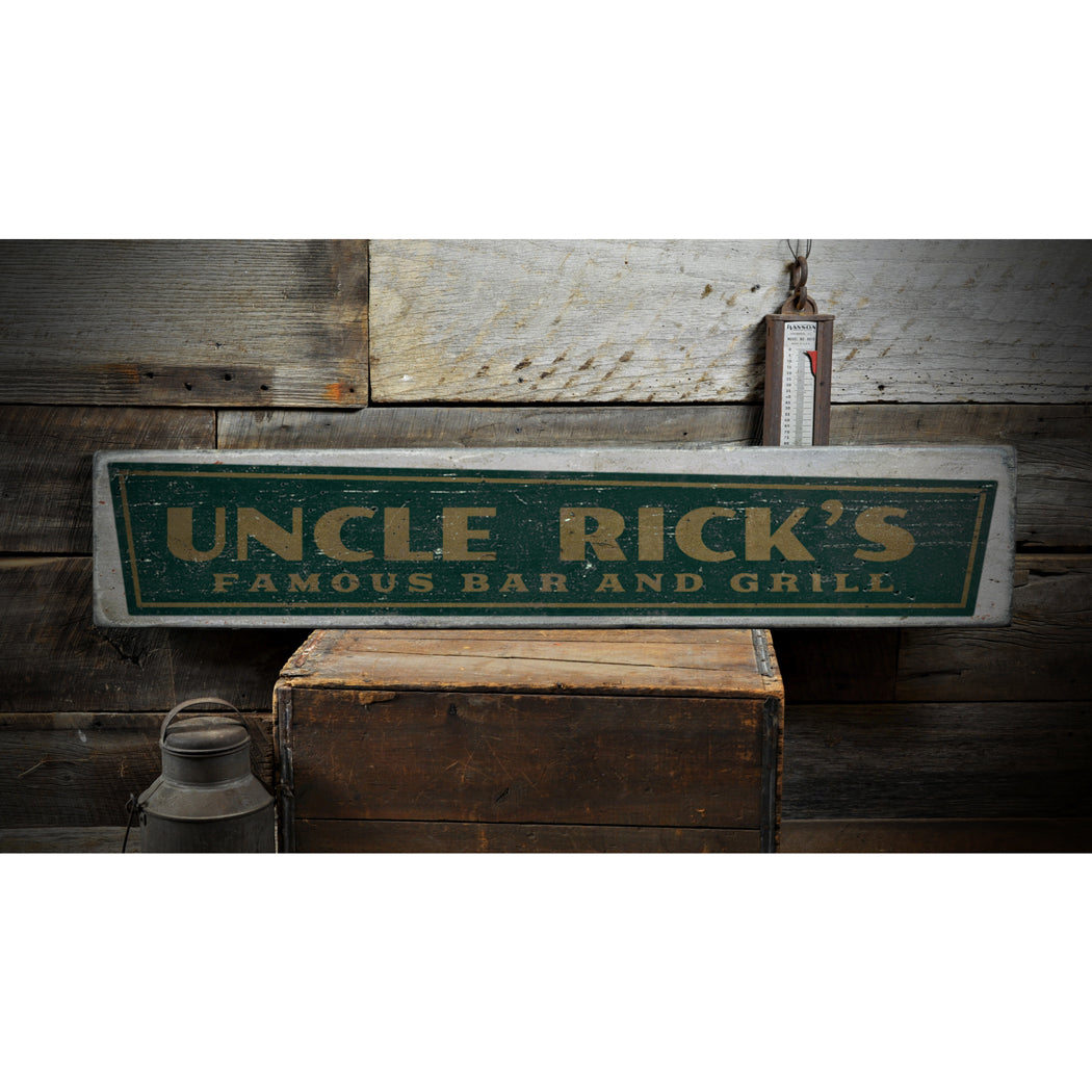 Famous Bar & Grill Rustic Wood Sign