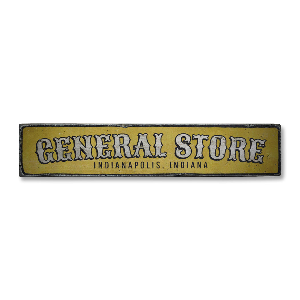 General Store Location Rustic Wood Sign