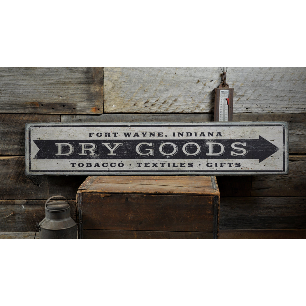 Dry Goods Arrow Rustic Wood Sign