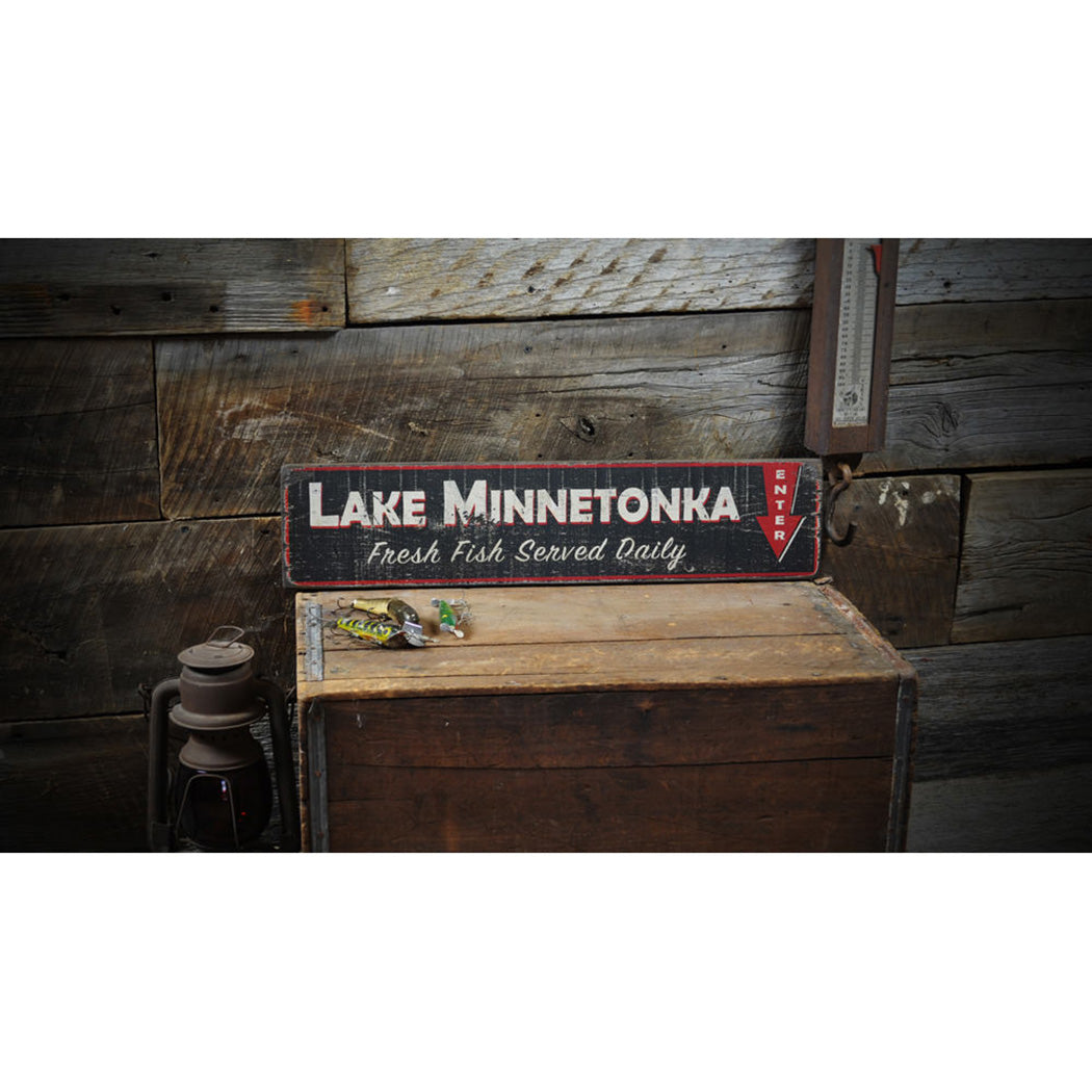 Fresh Fish Lake Rustic Wood Sign