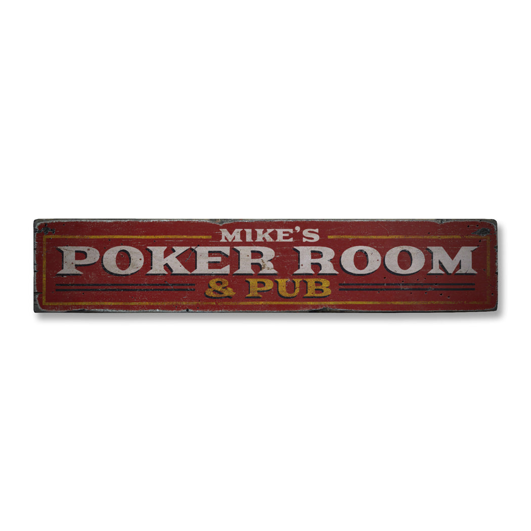 Poker Room & Pub Rustic Wood Sign