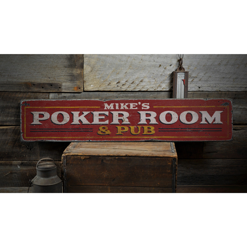 Poker Room & Pub Rustic Wood Sign