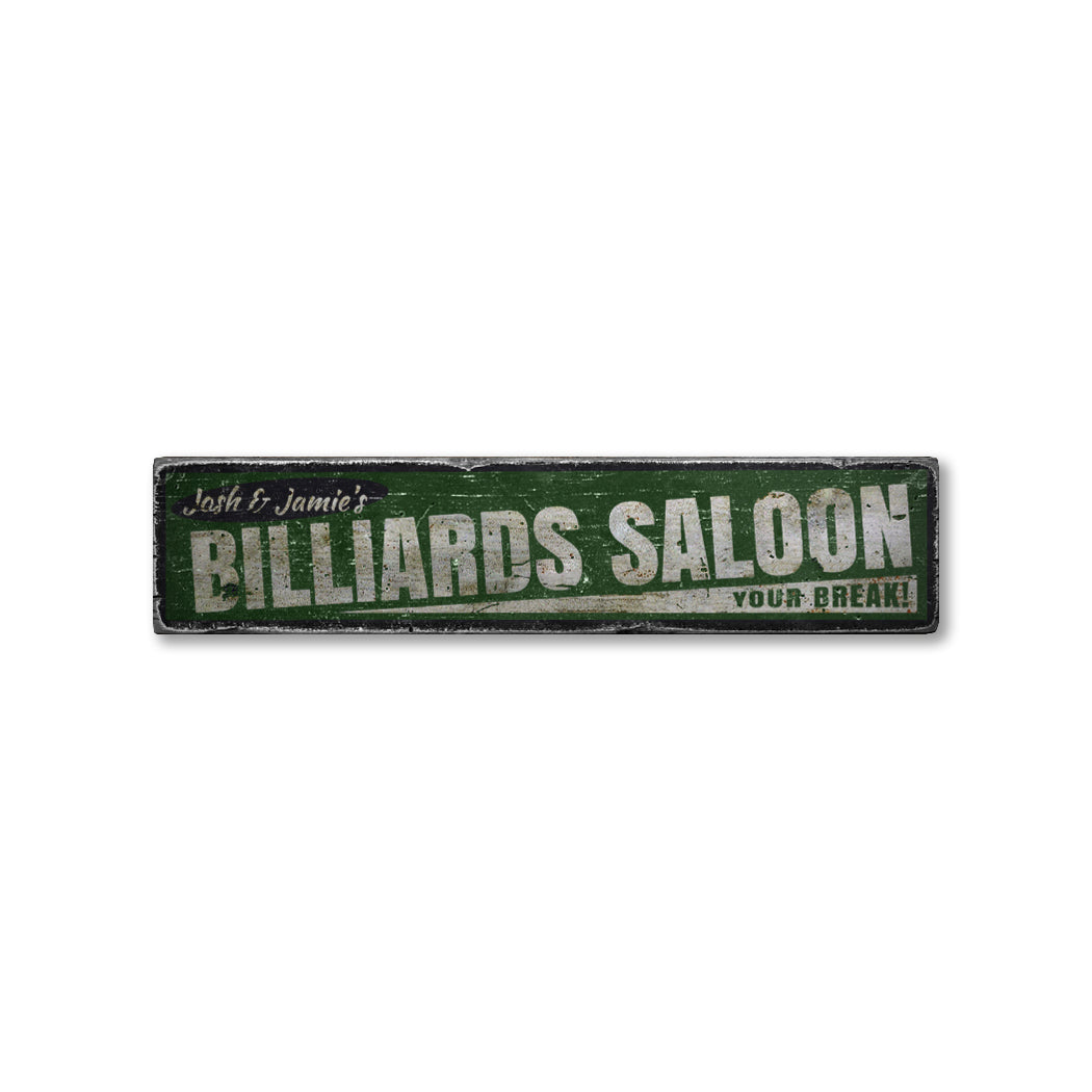 Billiards Saloon Rustic Wood Sign