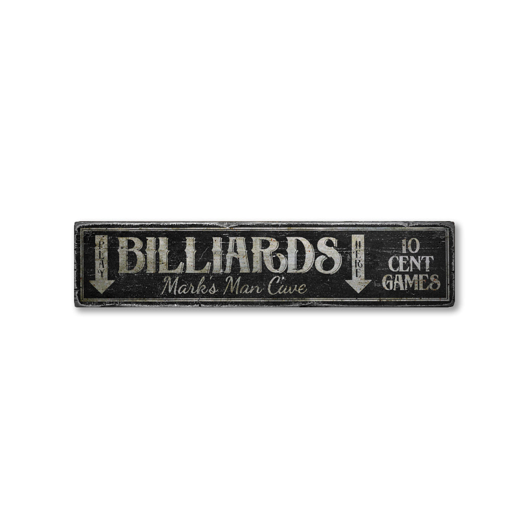 Play Billiards Here Rustic Wood Sign