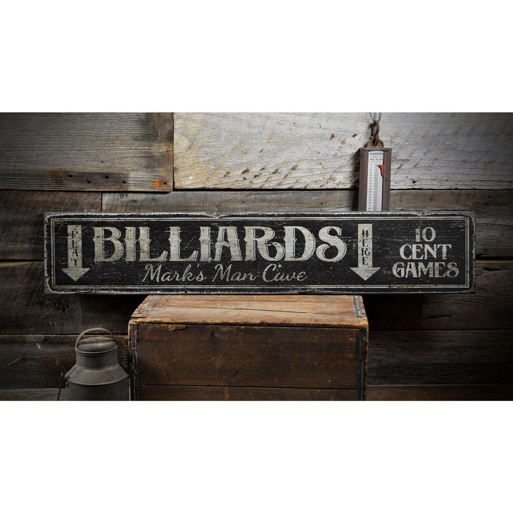 Play Billiards Here Rustic Wood Sign