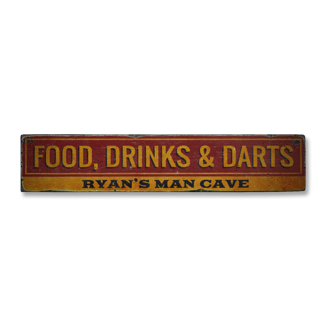 Food Drinks and Darts Rustic Wood Sign