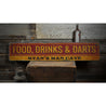 Food Drinks and Darts Rustic Wood Sign