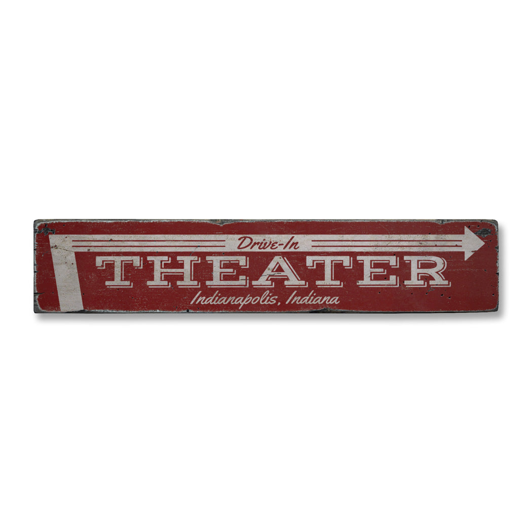 Drive-In Theater Arrow Rustic Wood Sign