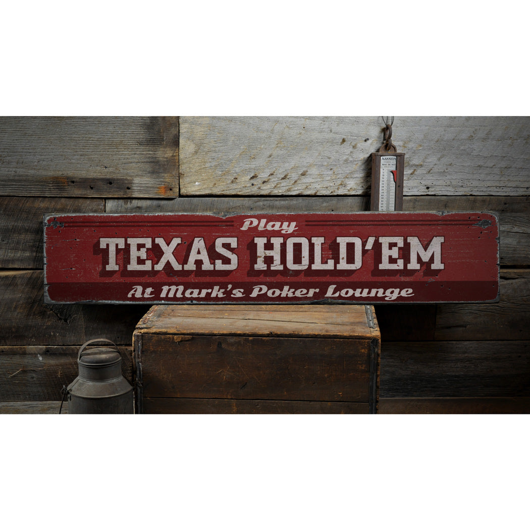 Texas Hold Em Rustic Wood Sign