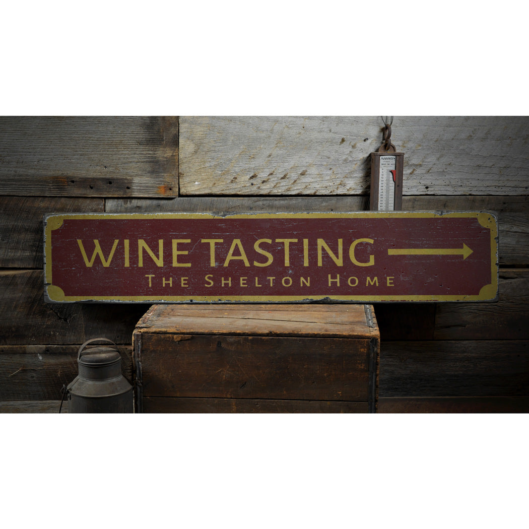 Wine Tasting Arrow Rustic Wood Sign