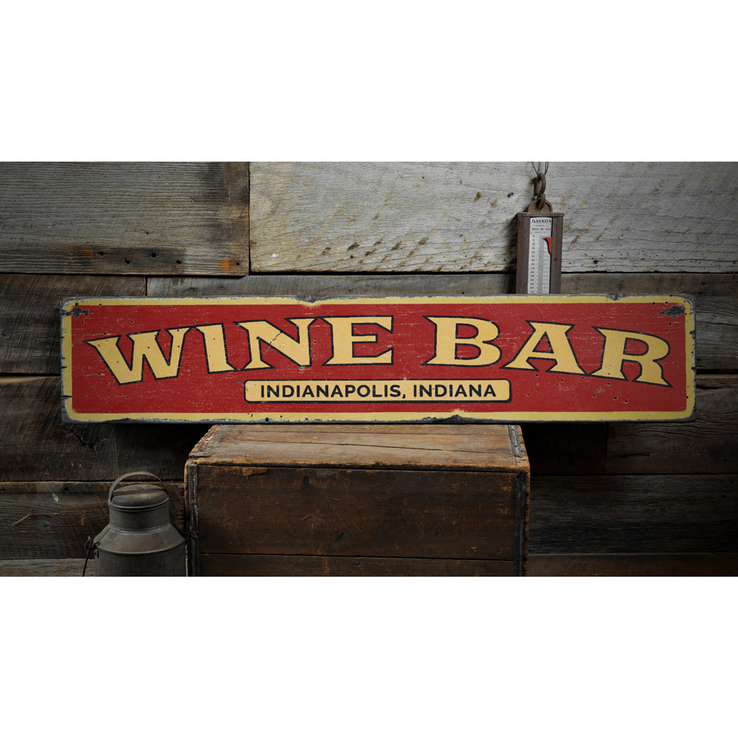 Wine Bar Location Rustic Wood Sign