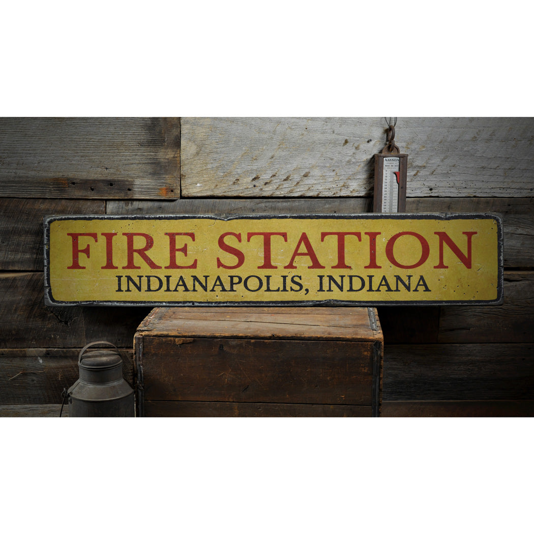 Fire Station Rustic Wood Sign