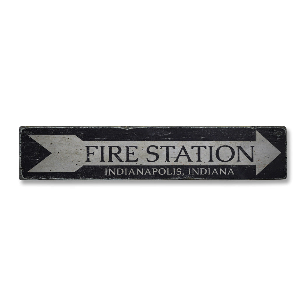 Fire Station Arrow Rustic Wood Sign