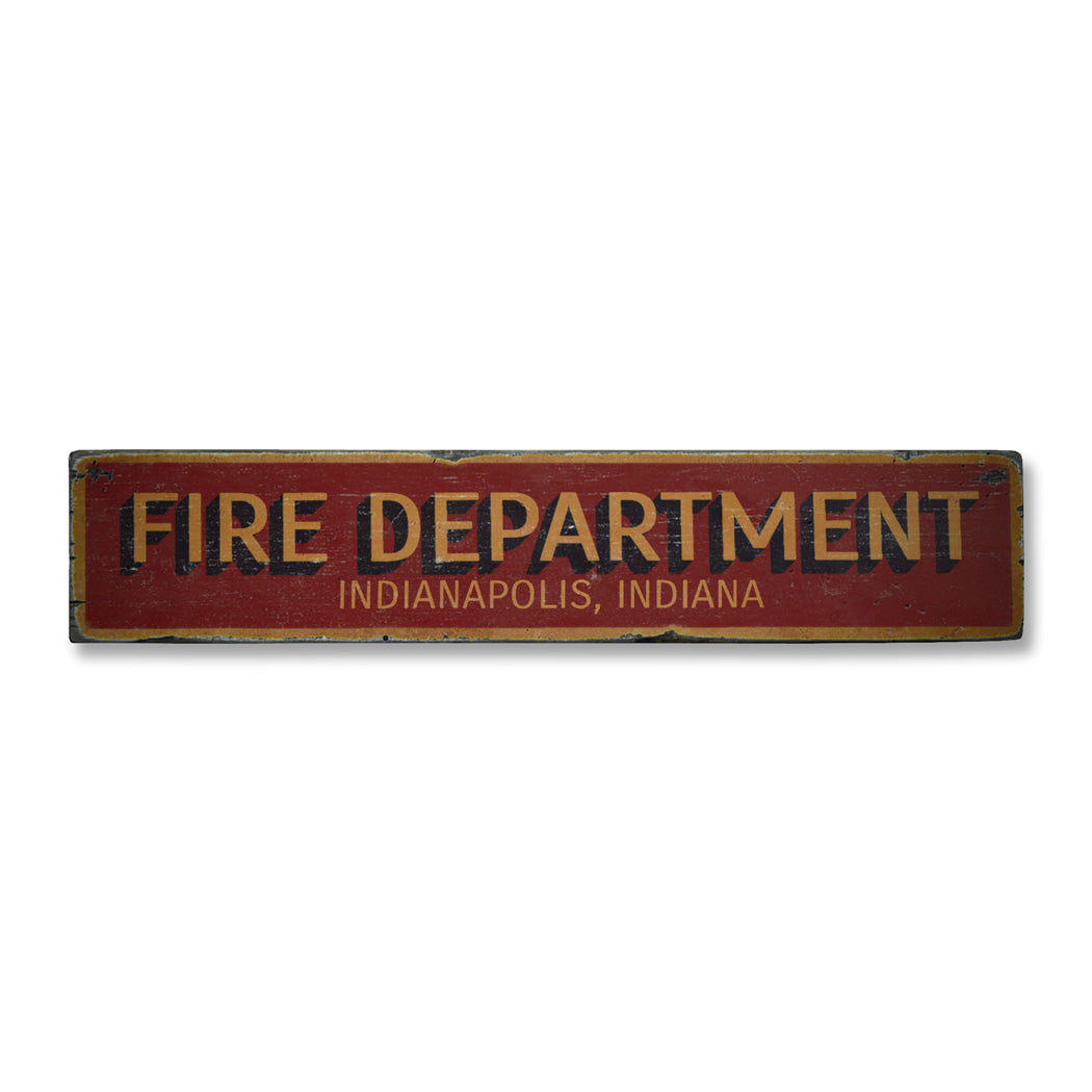 Fire Department City State Rustic Wood Sign