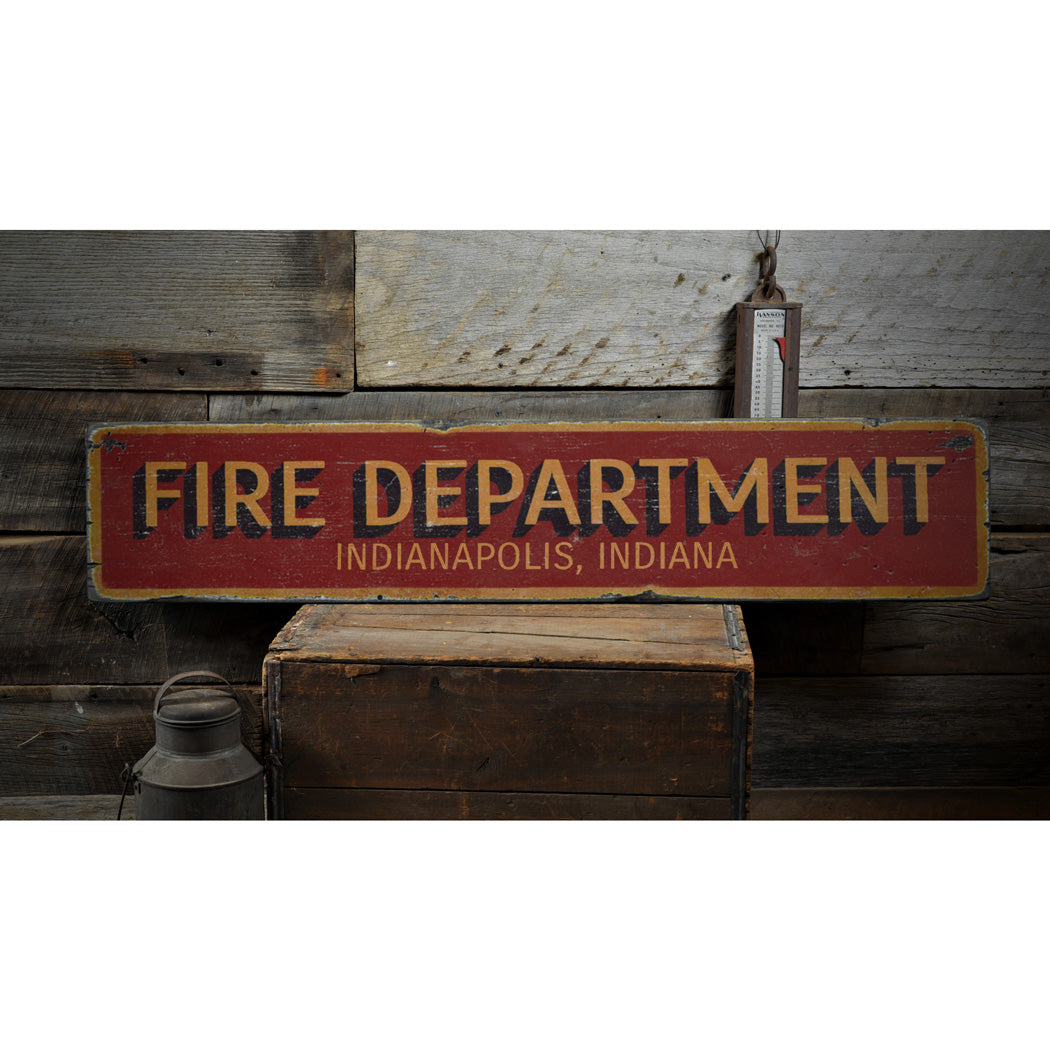 Fire Department City State Rustic Wood Sign