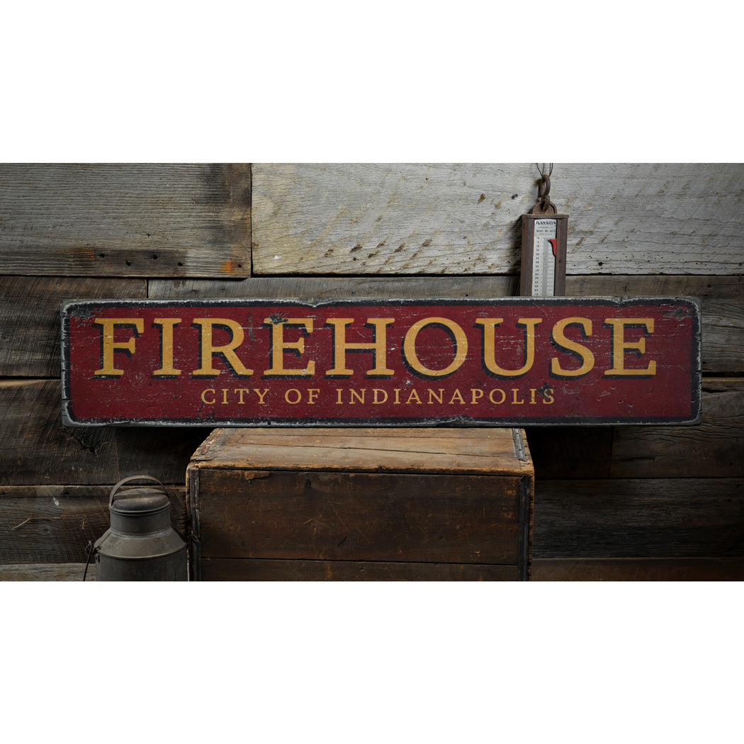 Firehouse City Rustic Wood Sign