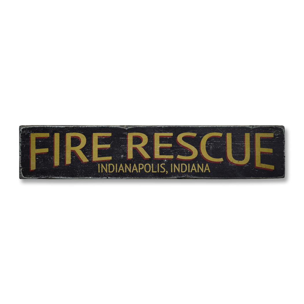 Fire Rescue City State Rustic Wood Sign