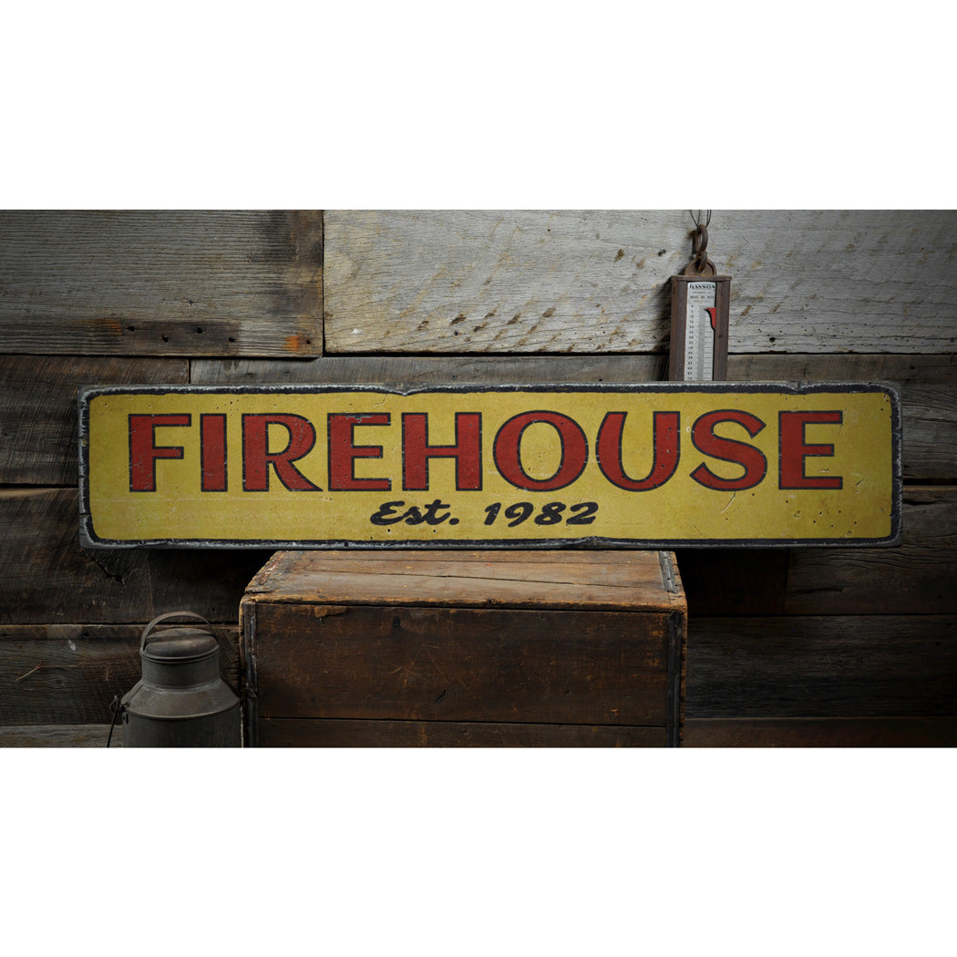 Firehouse Established Date Rustic Wood Sign