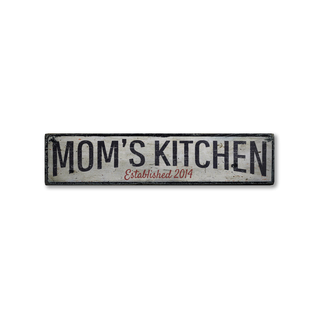 Mom's Kitchen Established Rustic Wood Sign