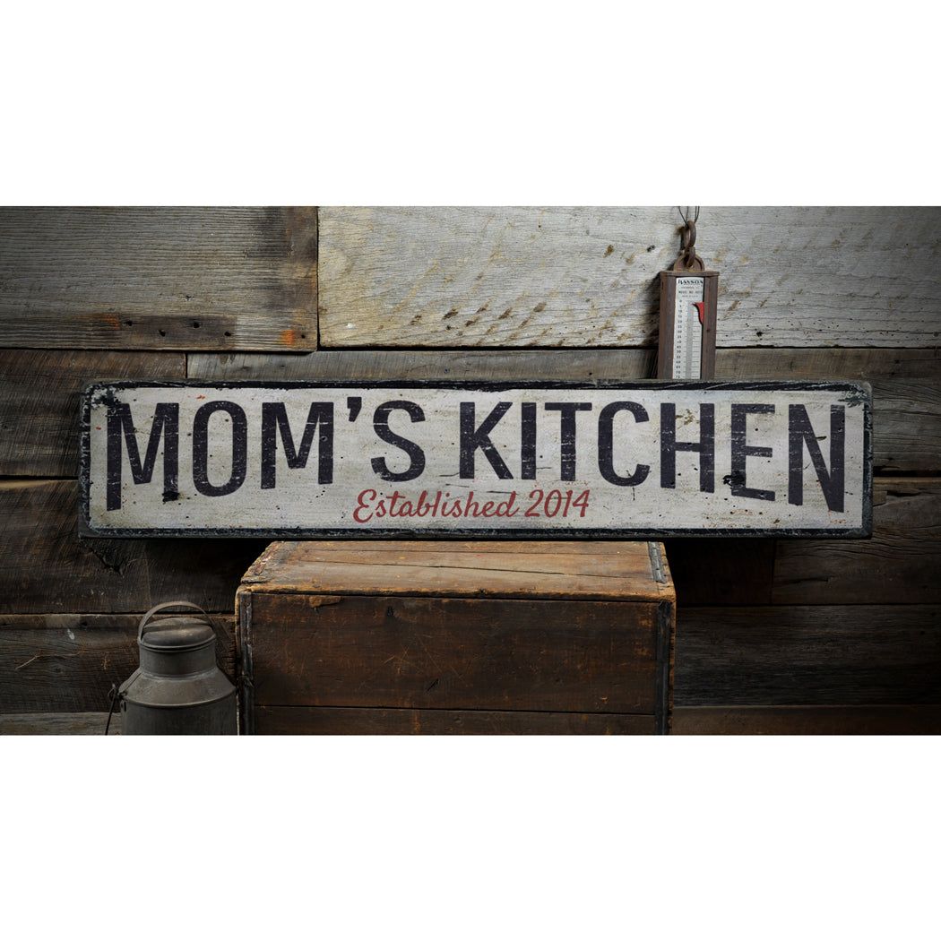 Mom's Kitchen Established Rustic Wood Sign