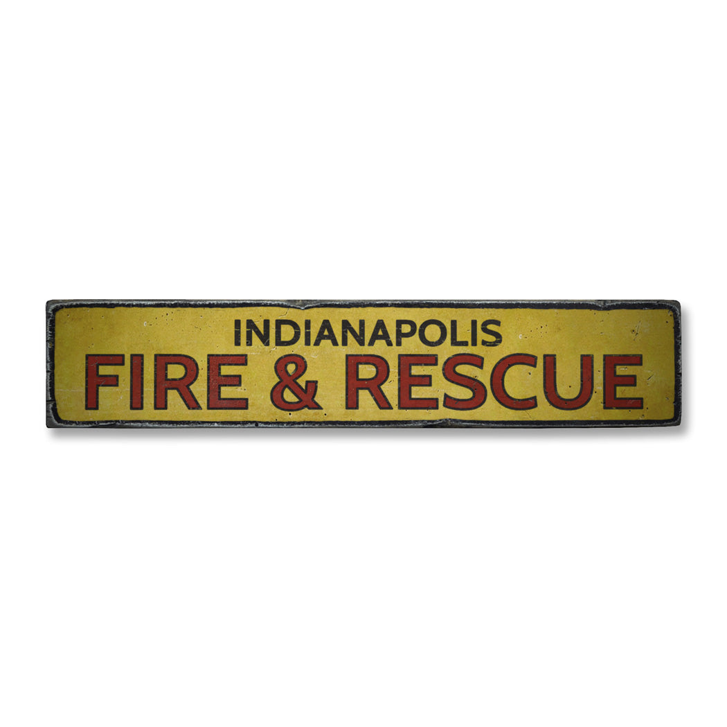 City Fire & Rescue Rustic Wood Sign